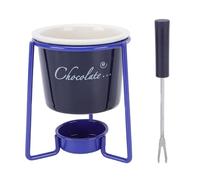 Haofy Ensemble de Tasses à Fondue au Chocolat en Céramique 8,3 Oz avec 2 Fourchettes et Base de Bougie Chauffe-plat pour Faire Fondre la Trempette au Caramel et au Fromage, Dessert (BLUE)