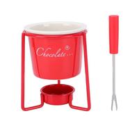 Haofy Ensemble de Tasses à Fondue au Chocolat en Céramique 8,3 Oz avec 2 Fourchettes et Base de Bougie Chauffe-plat pour Faire Fondre la Trempette au Caramel et au Fromage, Dessert (rouge)