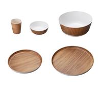 Haofy Ensemble de Vaisselle en Mélamine avec des Plats à Gratter de Motif de Grain de Bois pour le Service à L'intérieur de L'extérieur pour 5 Tasse de Bassin Grandes Petits Plateaux