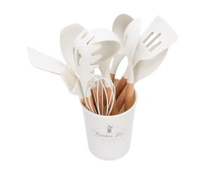Haofy Ensemble D'Ustensiles de Cuisine en Silicone avec Support, Fouet, Cuillère, Spatule Tournante pour Ustensiles de Cuisine Antiadhésifs, Facile à Nettoyer