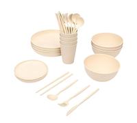 Haofy Ensembles de Vaisselle Incassables pour 4 Assiettes Légères Incassables, Bols, Tasses avec Couverts de Camping, Lavable au Lave-vaisselle, ondes pour Pique-nique à la Maison