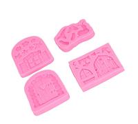 Haofy Fairy Garden Silicon Forme Easy Release Backing Tool For the Home Bakery, 4pcs Vintage Door Pilz Flower Chocolate For Fairy Topic Parties