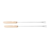 Haofy Fourchettes à Fondue en Acier Inoxydable avec Manche en Chêne à 2 Dents - Bâtonnets à Fondue au Fromage Légers 45 G, Lot de 2 pour Dîner en Intérieur, Pique-nique en Plein Air, Rôtissage de