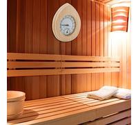 Haofy hygromètre en Bois 2 en 1 en Forme de Goutte avec échelle Transparente pour la de la Température et de l'humidité du Sauna de 10 °C à 120 °C