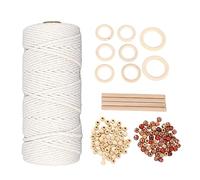 Haofy Kits de macramé pour Débutants, Cordon en Coton Créatif avec Perles et Anneaux en Bois pour Cintres de Plantes, Décoration D'intérieur, 1 Rouleau, 60 Perles, Bois de Hêtre