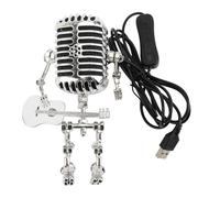 Haofy Lampe Robotique en Aluminium Vintage avec Microphone, Guitare, Lampe de Bureau en Métal Rouge 232 G pour Lire, Travailler, Chambre à Coucher, Amateurs de Musique avec Design Robot Rétro (WHITE)