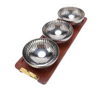 Haofy Lot de 3 Bols à Tremper en Acier Inoxydable avec Plateau de Service en Bois, Petites Tasses à Sauce pour Salsa, Ketchup, Trempettes, Noix, Plats D'accompagnement, Desserts pour