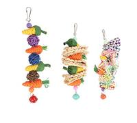 Haofy Lot de 3 Jouets à Mâcher pour Perroquets, Boules de Rotin en Cosse de Maïs et Morceaux de Bambou pour Perruches, Inséparables et Conures, Jouets à Mâcher Idéaux pour Les Oiseaux de Petite et