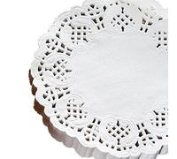 Haofy Napperons Ronds en Papier Dentelle Blanche de qualité Alimentaire, Feuilles de Cuisson à Fleurs Creuses Absorbant l'huile pour Aliments Frits, Pizza, Desserts, 150 Pièces (150pcs Papier