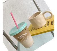 Haofy Nouvelle Tasse D'eau en Plastique de Grande capacité avec Couvercle en Paille pour Filles, Boisson Mignonne d'été, Matériau de qualité Alimentaire 9.8cm 1 Pièce (Chien 470ml)