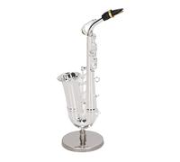 Haofy Ornement de Saxophone Alto 14 Cm, Finition Argentée, Modèle d'instrument de Musique Miniature avec Boîte de Rangement pour Affichage de Bureau, Décoration d'étagère, pour Amateur de Musique