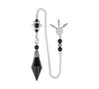 Haofy Pendule en Cristal Naturel, Pierre à Facettes avec Décor Hexagramme, Chaîne Perlée pour Collier de Divination, Pendentif, Décor de Voiture (BLACK)