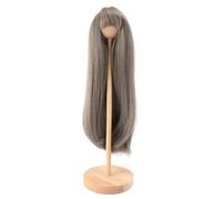 Haofy Perruque Longue et Lisse avec Frange, Maille élastique, Simulation du Cuir Chevelu pour Poupées, Tour de Tête de 18.5 à 21cm (Gridelin)