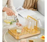 Haofy Plateau d'égouttage pour Tasse à thé, Plateau de Service en Plastique Double Couche pour évier et Table Basse, 36,5 X 24,6 Cm pour Cuisine et Salle de Bain (Or avec boîte de rangement)