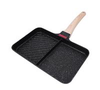 Haofy Poêle à Gril Divisée en Alliage D'aluminium, Poêle Antiadhésive à 2 Sections, Polyvalente pour Petit-déjeuner avec Manche en Bois, Antiadhésive pour Crêpes aux œufs (Style 2)