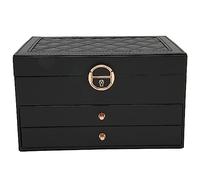 Haofy PU Leather 3 Couche D'organisateur de Boîte à Bijoux Noire avec 2 Tiroirs pour Femmes, Coque de Rangement de Boucles d'oreilles de Bracelet de Collier pour Filles