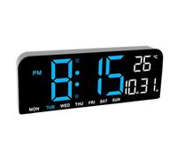 Haofy Réveil Numérique à Grand écran LED, Horloge Murale avec Affichage de la Semaine de la Température, alimenté par Batterie USB, pour Chambre à Coucher, Bureau, ABS, Blanc (Blue)