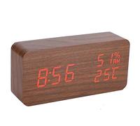 Haofy Réveil Numérique LED, Horloge de Bureau en Bois à Commande Vocale, Affichage de la Température et de l'humidité, 3 Alarmes, alimenté par USB ou par Batterie, Marron