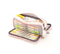 Haofy Sac de Papeterie Mignon, Grande capacité, Multi-Poches, Double Ouverture, Trousse à Crayons pour étudiants, Matériel en Toile (Grande Grille Blanche Rose)