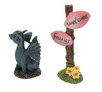 Haofy Statue de Dragon de Jardin, Sculpture en Résine Résistante aux Intempéries avec Panneau de Bienvenue pour Décoration Extérieure de Porche de Pelouse, Dragon Compact de 3,1 X 2,3 X 1,6 Pouces et
