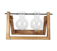 Haofy Support de Vase de Jardinière en Verre de Bureau avec Support en Bois, Décoration de Bureau à Domicile au Design Vintage, Parfait pour L'arrangement Floral, la Cuisine, Le café (Casier rétro +