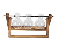 Haofy Support de Vase de Jardinière en Verre de Bureau avec Support en Bois, Décoration de Bureau à Domicile au Design Vintage, Parfait pour L'arrangement Floral, la Cuisine, Le café (Casier rétro +