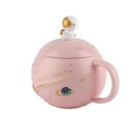 Haofy Tasse D'astronaute de 400ml, Tasse en Céramique de qualité Supérieure avec Couvercle, Cuillère, Résistante à la Chaleur pour le café, le thé et le Lait, Cadeau Parfait pour la Famille (PINK)
