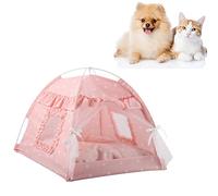 Haofy Tente pour Chat en Polyester Imperméable, Tente Portable pour Animaux de Compagnie avec Rideau de Gaze ventilé, Parfaite pour Une Utilisation en Intérieur et en Extérieur (Dentelle Rose)