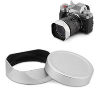 Haoge Pare-soleil carré en métal argenté pour objectif Fuji XF33 mm F1.4 R LM WR, Fujifilm XF23 mm F1.4 R LM W, Fujinon XF 16-50 mm F2.8-4.8 R LM WR avec kit de capuchon en métal, pare-soleil à