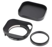 Haoge Paresoleil d'objectif carré en métal pour Fujifilm XF 23 f2.8 Fujinon XF27mmF2.8 R WR Pare-soleil noir en métal avec capuchon en métal, sur boîtier d'appareil photo XE-5 XM5 XT50