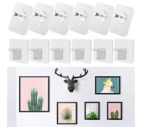 Haoh 12 Pièce Adhesif Accroche Tableau Sans Percer, Attache Cadre Adhésif Crochets pour Accroche Cadres Photo, Art Mural, Décoratives, Sans Trou (6 X 6cm)