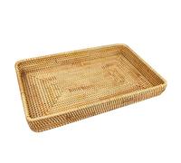 HAOHIZE Plateau en rotin, Plateau de Table Basse, Plateau décoratif en Osier tissé carré, Plateau de Service rectangulaire tissé à la Main, Panier de Rangement, Plateau de Service (Large)