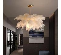 HAOJIazx Lustre en plumes blanches, luminaire suspendu moderne, luminaire de plafond semi-encastré for chambre à coucher, salon, salle à manger (25,5 '') 11(23.5'')