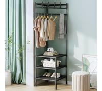 HaoJieHan Portant à Vêtement, Porte-manteaux, Portant a Vetement avec 3 étagères, Vintage Vestiaire avec 4 Crochets, pour vêtements, Chapeaux, Sacs black,3 layers