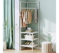 HaoJieHan Portant à Vêtement, Porte-manteaux, Portant a Vetement avec 3 étagères, Vintage Vestiaire avec 4 Crochets, pour vêtements, Chapeaux, Sacs white,3 layers