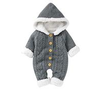 Haokaini Nouveau-Né Bébé à Capuche Tricoté Barboteuse Polaire Chandail Plus Chaud Combinaison de Neige Combinaison Combinaison Une pièce Vêtements D'extérieur d'hiver pour Garçons Filles