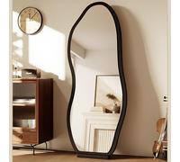 HAOKKV Miroir De Sol Pleine Longueur 40 * 120cm - Décoratif Irrégulier avec Cadre en Bois - De Toilette et Mural, Peut Être Appuyé Ou Collé Au Mur (Black)