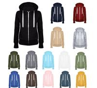 HAOLEI 2024 Sweat Zippé Femme à Capuche Sweatshirt en Polaire Manches Longues Veste Casual Couleur Unie Oversize Manteau Pas Cher Y2K Hoodie Grande Taille Streetwear