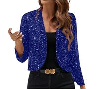 HAOLEI Blazer Femme Paillettes Veste Tailleur Mi-Saison Blazer Courte Brillant à Manches Longues Et Col V Manteau Sequin Glitter Jacket Pour SoiréE Cocktail CéRéMonie FêTe Danse Bal Club