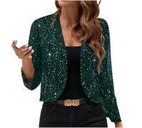 HAOLEI Blazer Femme Paillettes Veste Tailleur Mi-Saison Blazer Courte Brillant à Manches Longues Et Col V Manteau Sequin Glitter Jacket Pour SoiréE Cocktail CéRéMonie FêTe Danse Bal Club