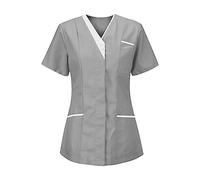 HAOLEI Blouse Médicale Femme Col en V Manche Courte Infirmière Professionnelle Uniforme de Travail Esthéticienne