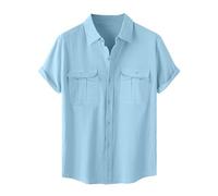 HAOLEI Chemise Homme Coton Lin Casual Manches Courte avec Poche DéContractéE ÉTé Shirt De Couleur Unie Grandes Tailles Chemise Regular Fit Formal Business Chemises pour Le Bureau Et Sorties