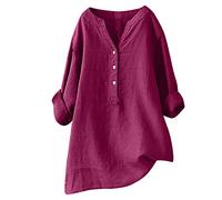 HAOLEI Chemise Lin Femme Chemisier Coton Et Lin pour Femmes Col en V Bouton Manches Longues Tops Couleur Unie LâChe Respirant T-Shirts Grande Taille Pas Casual Tunique Blouse