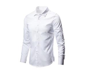 HAOLEI Chemise pour Hommes Leger Respirant Casua Chemise en Coton Boutonne Manches Longues Couleur Unie Chemises De Ceremonie Coupe Normale Chemises Confortable Classique Shirts pour Le Bureau