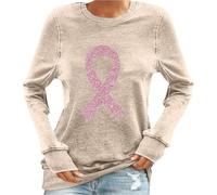 HAOLEI Femme Octobre Rose Sweatshirts Pull À Manches Longues T-Shirt Hiver Sweat Ruban Rose De Sensibilisation Au Cancer du Sein D'Octobre Pullover Automne Et Hiver Streetwear Tops