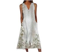 HAOLEI Femme Robe Longue Imprimé Floral Maxi Robe BohèMe avec Poches sans Manches Grande Taille éLéGante Et DéContractéE Robes D'éTé Col en V BoutonnéE Robes A-Line Casual Dress pour FêTe Mariage