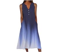 HAOLEI Femme Robe Longue Imprimé Floral Maxi Robe BohèMe avec Poches sans Manches Grande Taille éLéGante Et DéContractéE Robes D'éTé Col en V BoutonnéE Robes A-Line Casual Dress pour FêTe Mariage