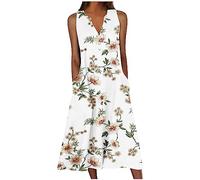 HAOLEI Femme Robe Longue Imprimé Floral Maxi Robe BohèMe avec Poches sans Manches Grande Taille éLéGante Et DéContractéE Robes D'éTé Col en V BoutonnéE Robes A-Line Casual Dress pour FêTe Mariage