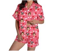 HAOLEI Pyjama personnalisé avec Photos Pyjamas personnalisé pour Femme Pyjama drôle Vêtements de Nuit pour Elle Vêtements de Nuit boutonnés pour Femmes Ensemble de Pyjamas col en V
