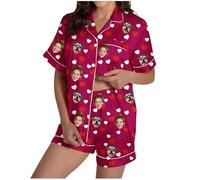 HAOLEI Pyjama personnalisé pour Femme avec Photo de Visage - Ensembles de Pyjama personnalisés pour Femmes - Ensembles de vêtements de détente d'été pour Femmes personnalisés pour Femme Multicolore